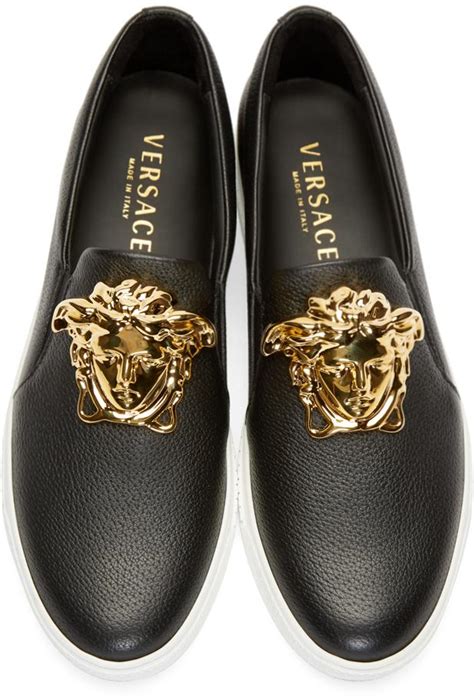 versace men slip on dress shoes bkack|Versace Leather Sneakers .